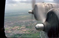 N3701G @ CNW - View from the starboard navigators window on the B-17 Chuckie on downwind for TSTC Waco Airport, 1987