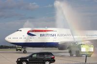 G-BNLU @ MCO - British Airways Dreamflight water salute