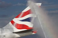 G-BNLU @ MCO - British Airways Dreamflight water cannon salute
