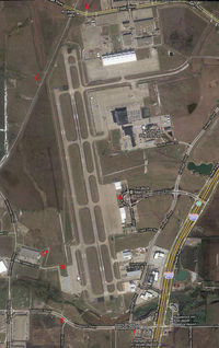 Fort Worth Alliance Airport (AFW) - Alliance Airport Spotting Map.
A. Very close to ramp.
B. AM approaches, 
C. PM approaches
D. PM Landings. Need ladder. may be asked to leave.
E. PM approaches 
F. AM approaches
G. Best PM Airshow spot. May be asked to leave. Maybe not ;)

 - by Zane Adams