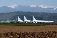 Tarbes Airport, Lourdes Pyrenees Airport France (LFBT) - Tarbes Airport storage with the snow capped Pyrenees in the background - by FerryPNL